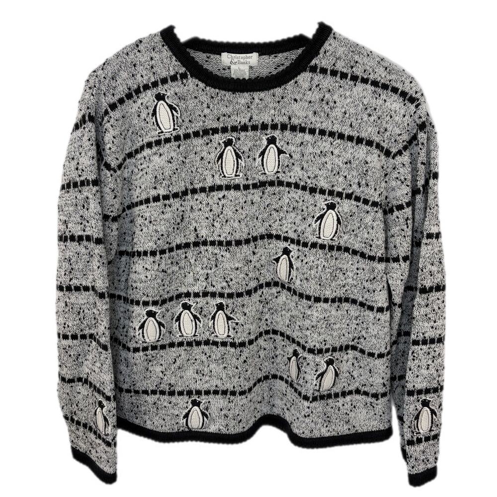Y2K Cute Penguins Marle Crewneck Sweater - Women's Size L